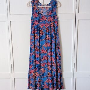 Soft Surroundings Blue and Orange Tropical Patterned Dress Size Small